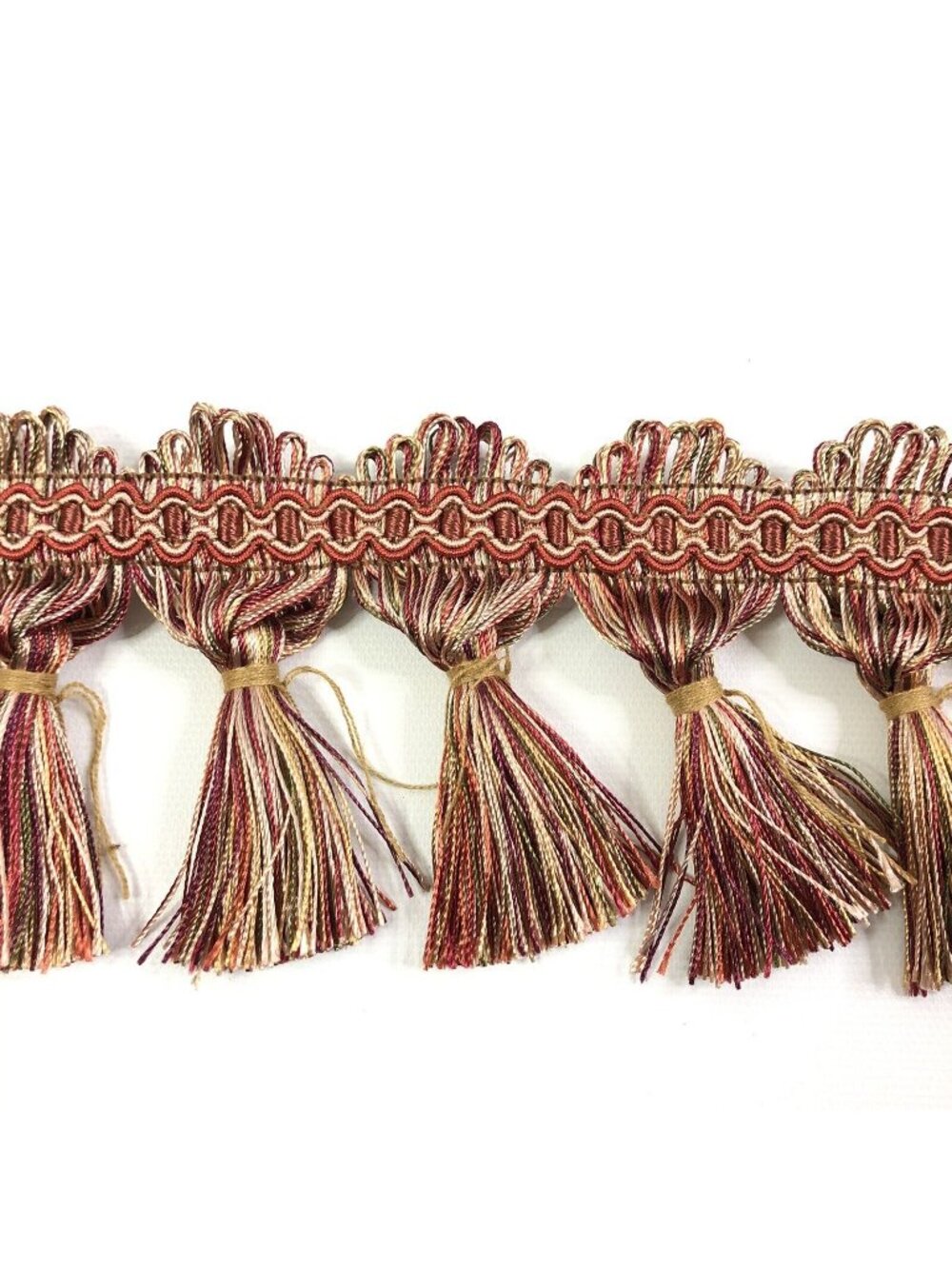 Decorative Burgundy & Gold Tassel Fringe Trim 3 Yards DIY Crafts Upholstery Curt
